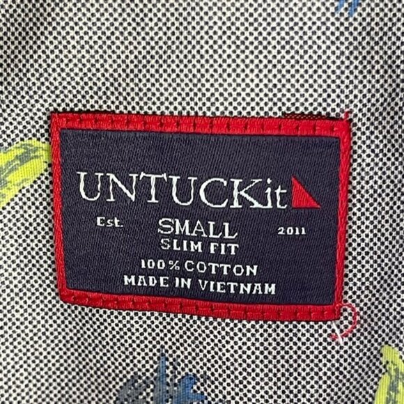 Untuckit Men’s 100% cotton slim fit button down long sleeve novelty print shirt - Picture 6 of 10